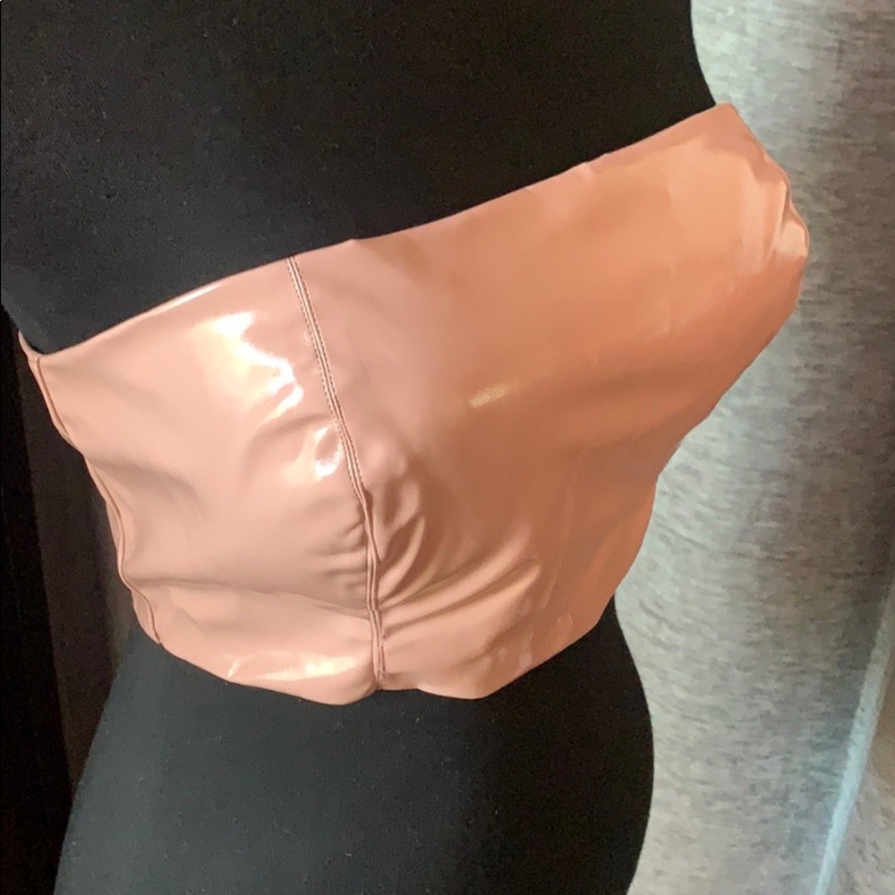 Naked Wardrobe Pleather Nude Crop Top NWOT